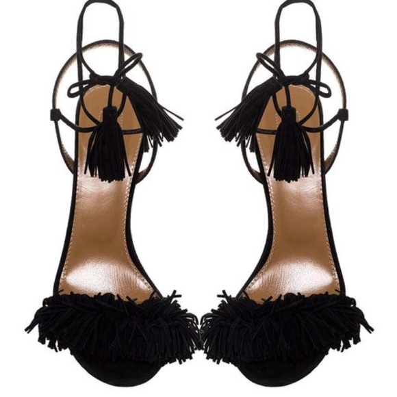 Black fringe lace up sandals - Picture 6 of 6